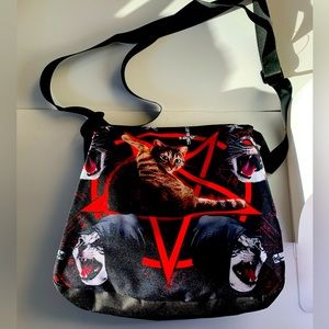 Wiccan cat pentagram witches, tote bag, handbag purse goth witch wiccan punk emo